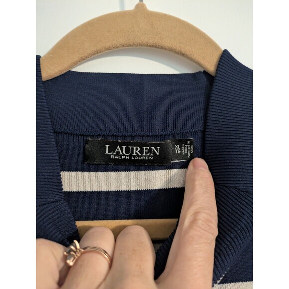 Lauren Ralph Women’s Striped Short-Sleeve Sweater French Navy/Mascarpone XL - Picture 7 of 8